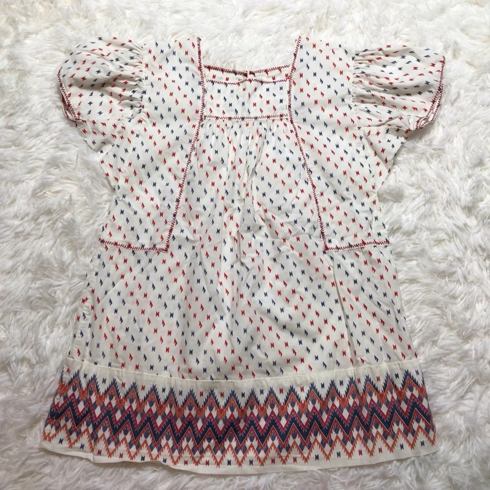 Tea Collection Aztec Tribal Dress Ruffle Flounce Sleeve Square Neck Boho 4 USA